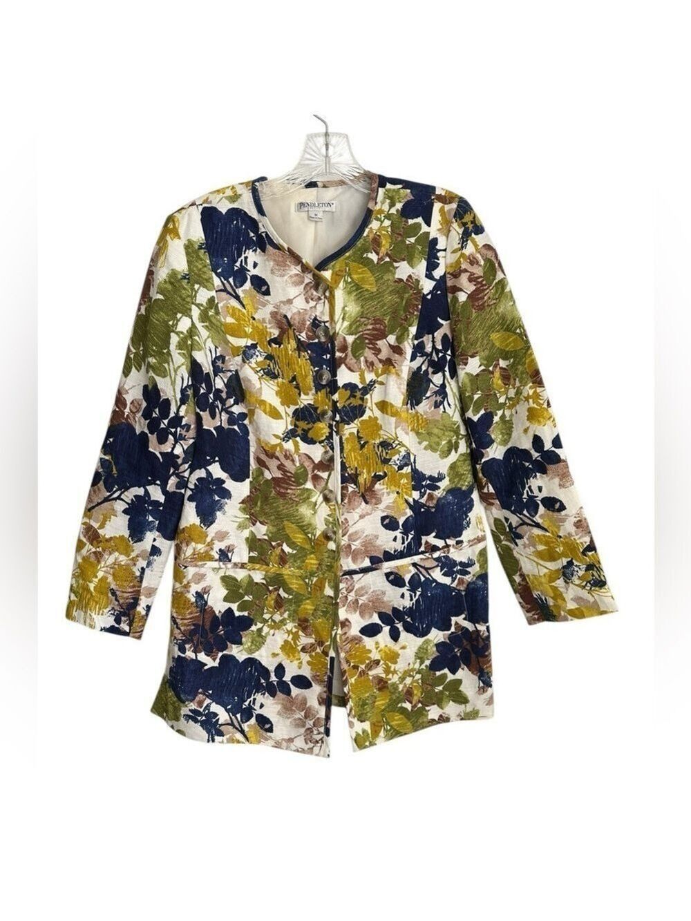 Pendleton Women’s M NWOT Petite Watercolor Floral Long Line Blazer Linen Cotton
